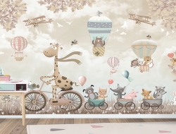 Tranh 3D Dán Tường Động Vật Đạp Xe Và Khinh Khí Cầu TTE8027 Tranh 3D Dán Tường Động Vật Đạp Xe Và Khinh Khí Cầu TTE8027