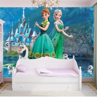 Tranh 3D Dán Tường Công Chúa Elsa Anna Và Lâu Đài TTE8029