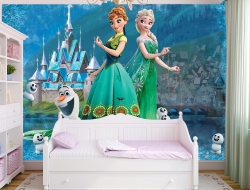 Tranh 3D Dán Tường Công Chúa Elsa Anna Và Lâu Đài TTE8029