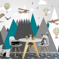 Tranh 3D Dán Tường Khinh Khí Cầu Máy Bay Và Núi TTE8002 Tranh 3D Dán Tường Khinh Khí Cầu Máy Bay Và Núi TTE8002