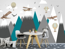 Tranh 3D Dán Tường Khinh Khí Cầu Máy Bay Và Núi TTE8002 Tranh 3D Dán Tường Khinh Khí Cầu Máy Bay Và Núi TTE8002