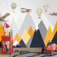 Tranh 3D Dán Tường Khinh Khí Cầu Máy Bay Và Núi TTE8003 Tranh 3D Dán Tường Khinh Khí Cầu Máy Bay Và Núi TTE8003