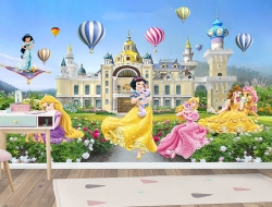 Tranh 3D Dán Tường Lâu Đài Và Nhiều Công Chúa TTE8034