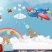 Tranh 3D Dán Tường Máy Bay Mây Trời Và Động Vật TTE8023