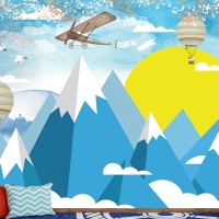 Tranh 3D Dán Tường Máy Bay Mây Trời Và Núi TTE8024