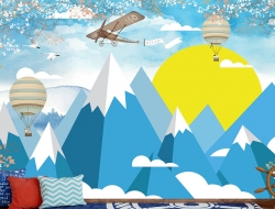 Tranh 3D Dán Tường Máy Bay Mây Trời Và Núi TTE8024 Tranh 3D Dán Tường Máy Bay Mây Trời Và Núi TTE8024