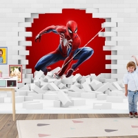 Tranh 3D Dán Tường Người Nhện Và Tường Gạch TTE8012