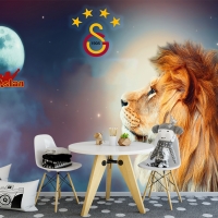 Tranh 3D Dán Tường Sư Tử Và Mặt Trăng TTE8033