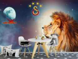 Tranh 3D Dán Tường Sư Tử Và Mặt Trăng TTE8033