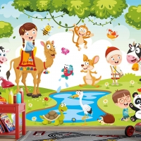 Tranh 3D Dán Tường Trẻ Em Và Vườn Thú TTE8006 Tranh 3D Dán Tường Trẻ Em Và Vườn Thú TTE8006