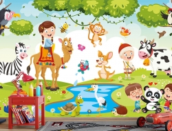 Tranh 3D Dán Tường Trẻ Em Và Vườn Thú TTE8006 Tranh 3D Dán Tường Trẻ Em Và Vườn Thú TTE8006