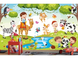 Tranh 3D Dán Tường Trẻ Em Và Vườn Thú TTE8006