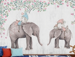 Tranh 3D Dán Tường Voi Và Dây Leo TTE8028