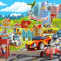 Tranh 3D Dán Tường Xe Máy Bay Và Thành Phố TTE8007