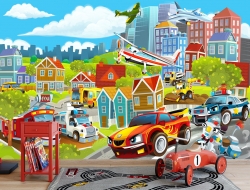 Tranh 3D Dán Tường Xe Máy Bay Và Thành Phố TTE8007 Tranh 3D Dán Tường Xe Máy Bay Và Thành Phố TTE8007