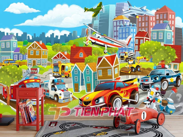 Tranh 3D Dán Tường Xe Máy Bay Và Thành Phố TTE8007 Tranh 3D Dán Tường Xe Máy Bay Và Thành Phố TTE8007