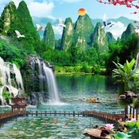 Tranh Dán Tường 3D Sơn Thủy Tiến Phát Sttp22