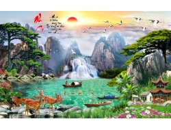 Tranh Dán Tường 3D Sơn Thủy Tiến Phát Sttp31 Tranh Dán Tường 3D Sơn Thủy Tiến Phát Sttp31