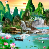 Tranh Dán Tường 3D Sơn Thủy Tiến Phát Sttp34 Tranh Dán Tường 3D Sơn Thủy Tiến Phát Sttp34