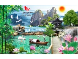 Tranh Dán Tường 3D Sơn Thủy Tiến Phát Sttp45