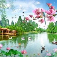 Tranh Dán Tường 3D Sơn Thủy Tiến Phát Sttp48 Tranh Dán Tường 3D Sơn Thủy Tiến Phát Sttp48