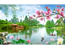 Tranh Dán Tường 3D Sơn Thủy Tiến Phát Sttp48