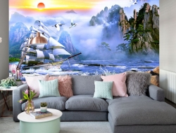 Tranh Dán Tường 3D Quang Cảnh Núi Rừng Đẹp Tiến Phát Nrtp03