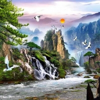 Tranh Dán Tường Sơn Thủy ST09