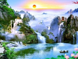 Tranh Dán Tường Sơn Thủy ST10