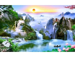 Tranh Dán Tường Sơn Thủy ST10