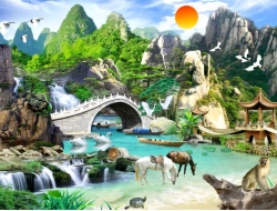 Tranh Dán Tường Sơn Thủy ST21