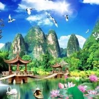 Tranh Dán Tường Sơn Thủy ST22